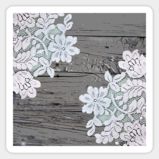 Primitive bohemian chic rustic grey barn wood lace Sticker